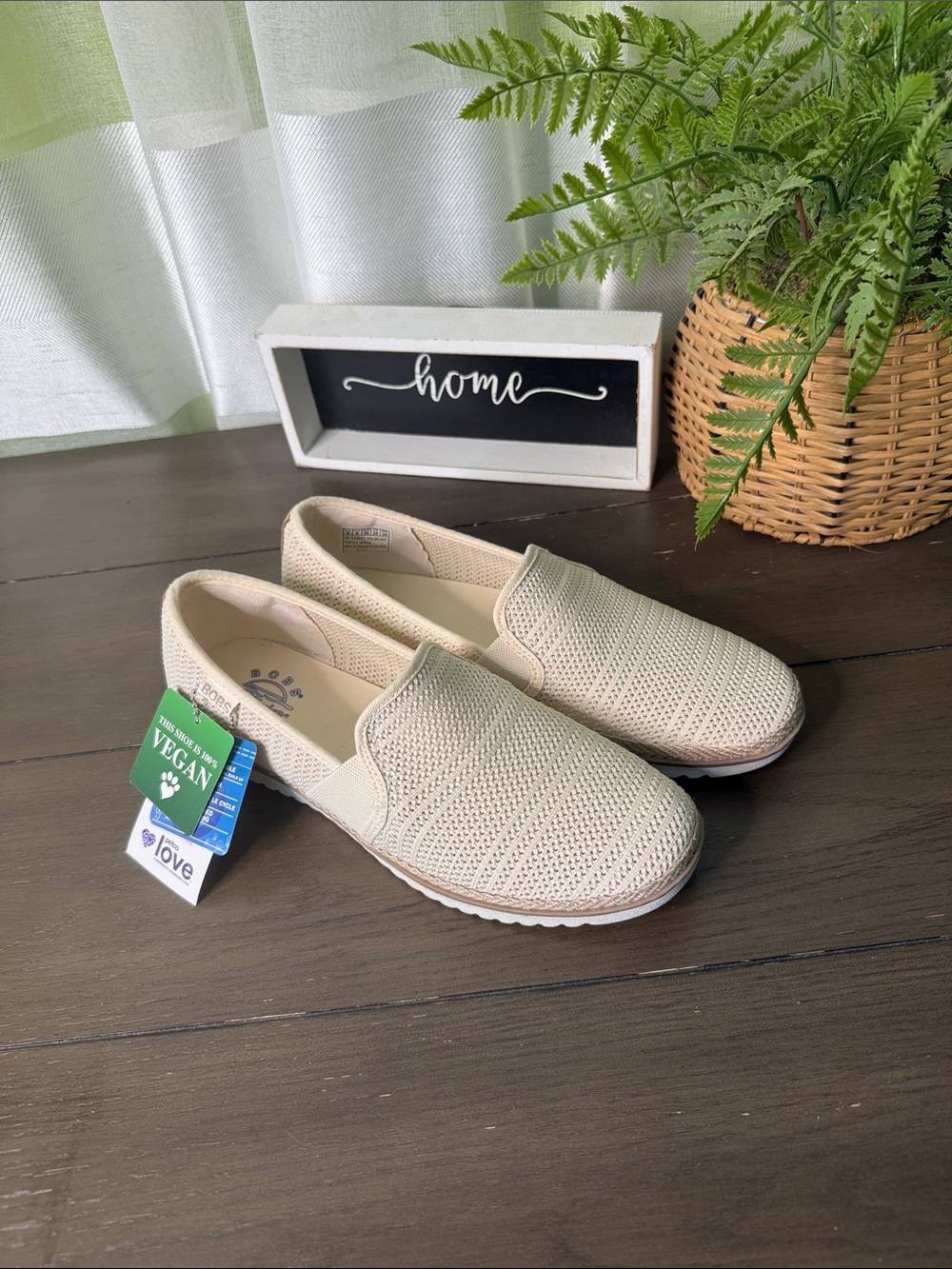 BOBS from Skechers Women's Cream Knit Slip-On Moccasins